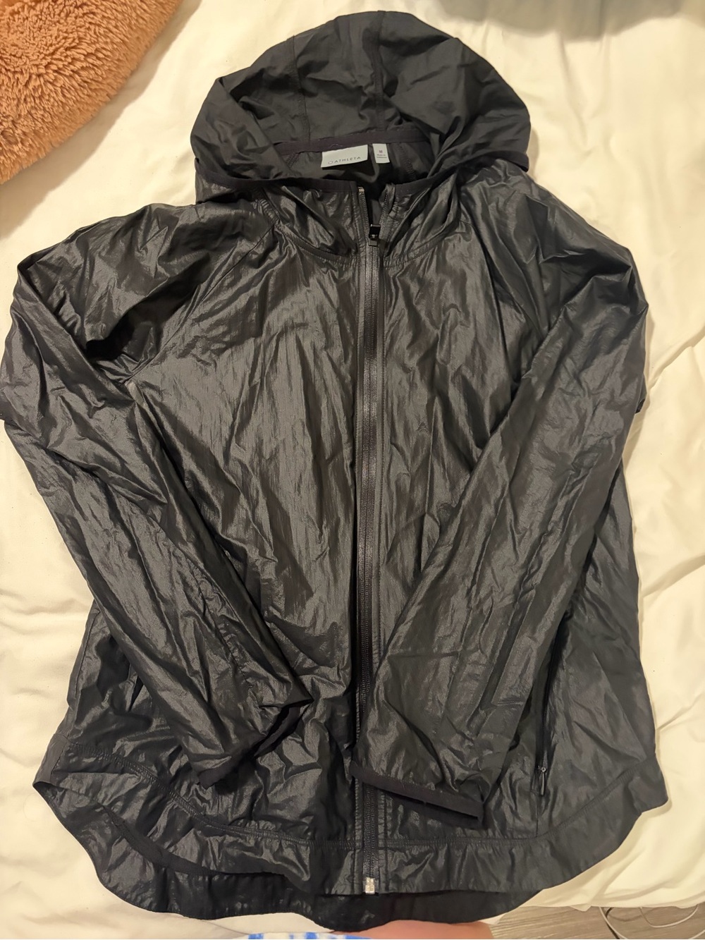 Athleta Lightweight Black Hooded Windbreaker Jacket